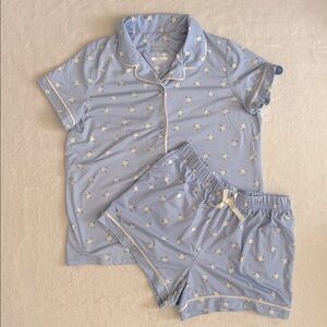 Wonder Nation | Floral Print Button Front Short Sleeve Pajama Set Blue (L 10-12)